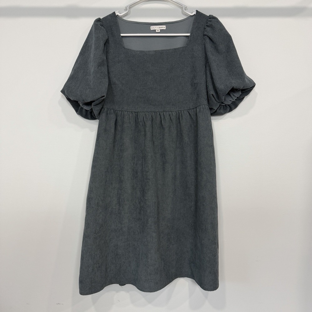 Baltic Born Corduroy Babydoll Dress S Blue Grey Puff Sleeve Cottagecore Fall